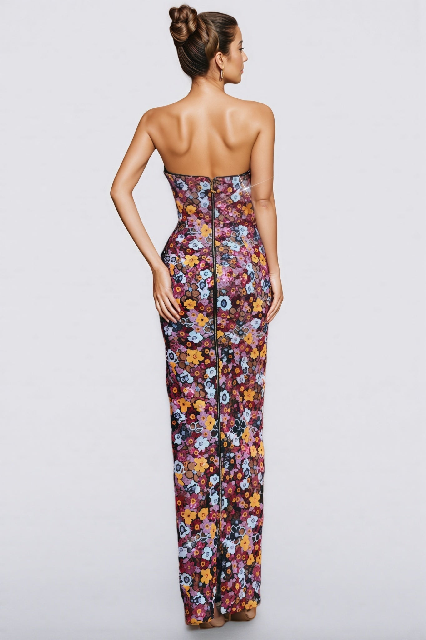 Cyria Strapless Flower Sequin Maxi Dress