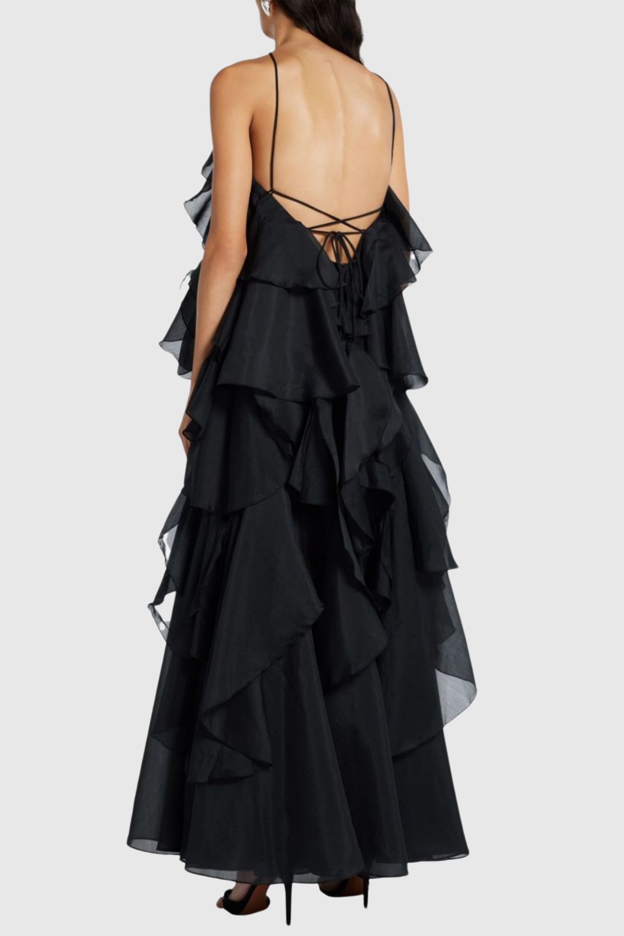 Caysie Halter Ruffle Layered Maxi Dress - Black