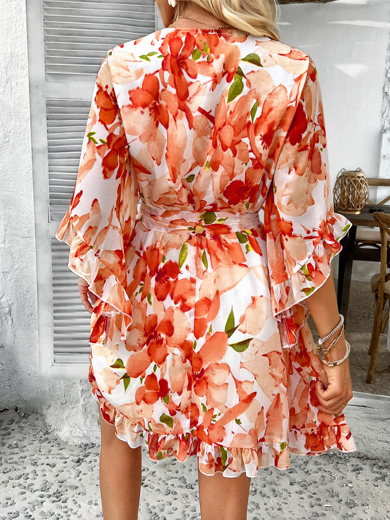 Molly Ruffle Wrap Mini Dress - Orange