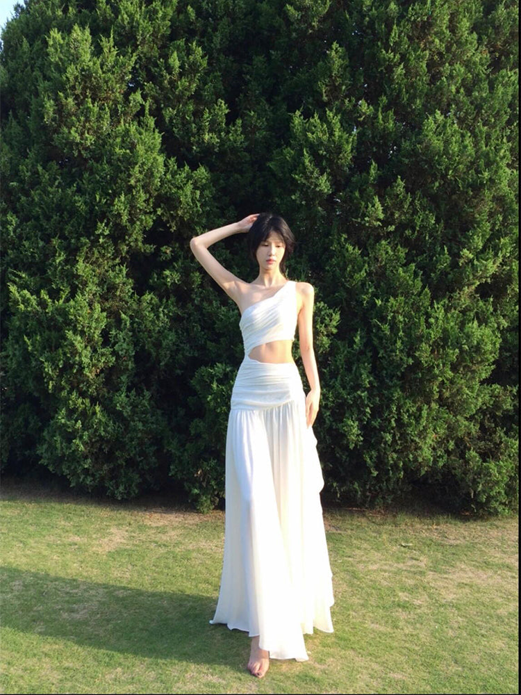 Dreamy White Maxi Dress _ Flowy, Backless & Beach-ready