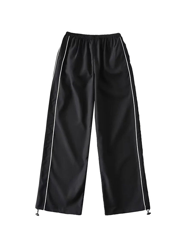 Black Wide Leg Sweatpants With Piping Detail