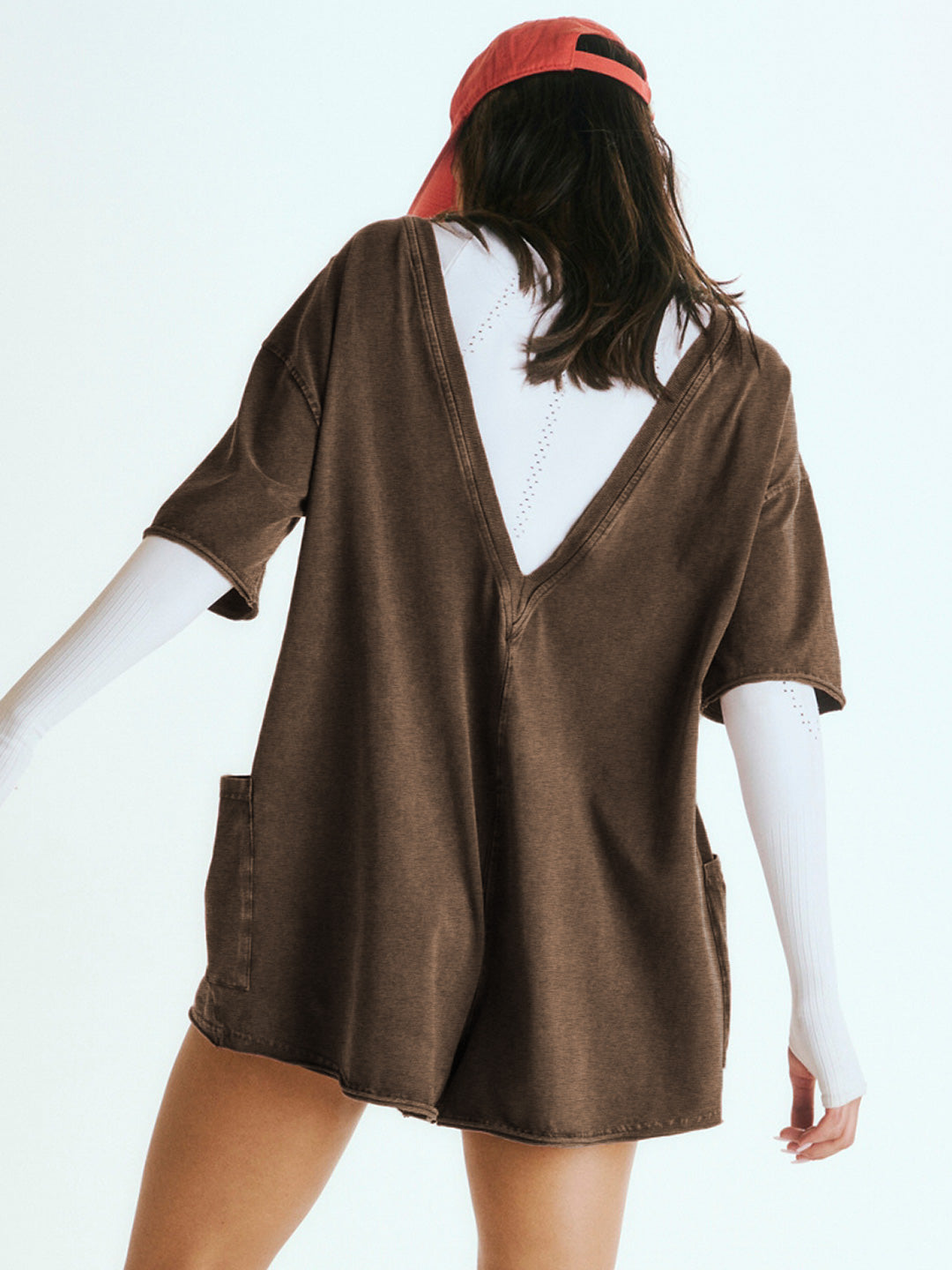 Nevaeh Cotton Pocketed Romper - Brown