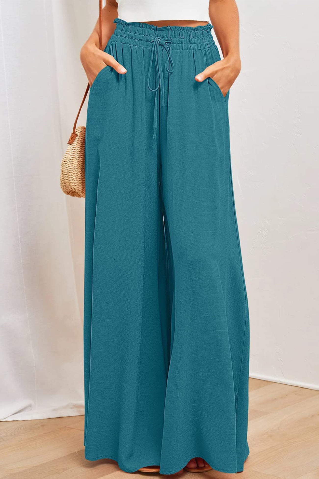 Elastic Waist Wide Leg Long Pants