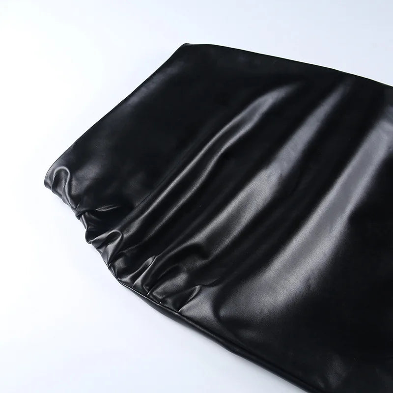 Office Lady Ruched Pu Leather Slim High Waist Skirt