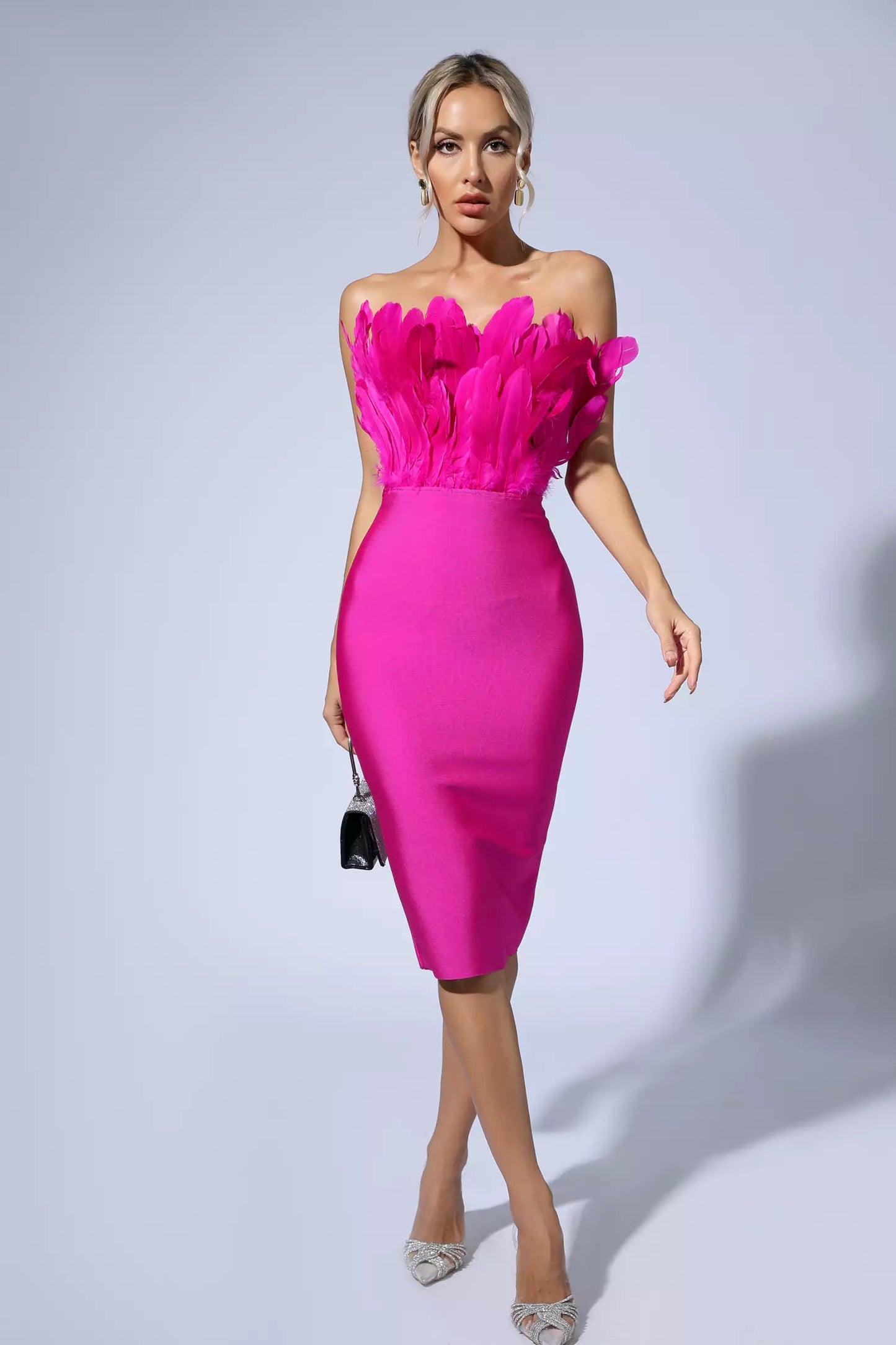 Elianna Purple Feather Midi Dress