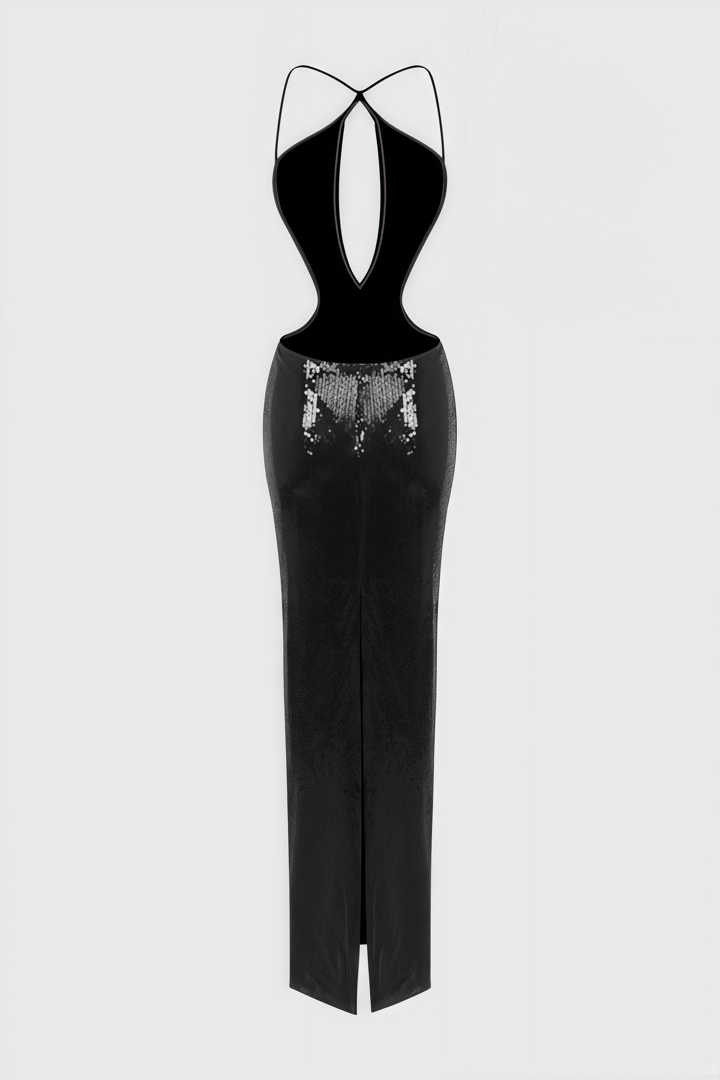 Creamy Black Cutout Sequin Maxi Dress