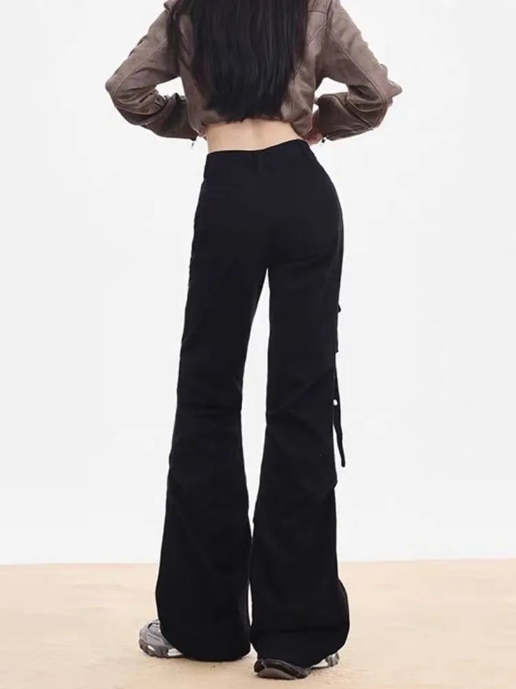Cyber Punk Black Flare Cargo Y2k Gothic Wide Leg Baggy Harajuku Pant