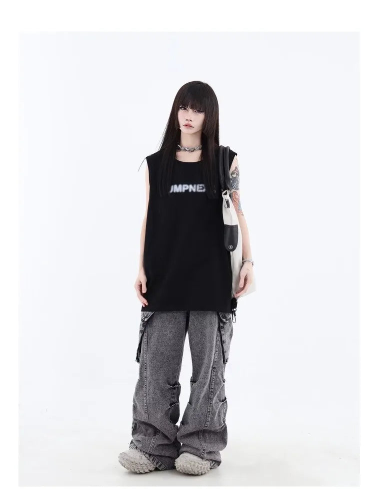 Grunge Cargo Wide Baggy Oversize Denim Distressed Pant