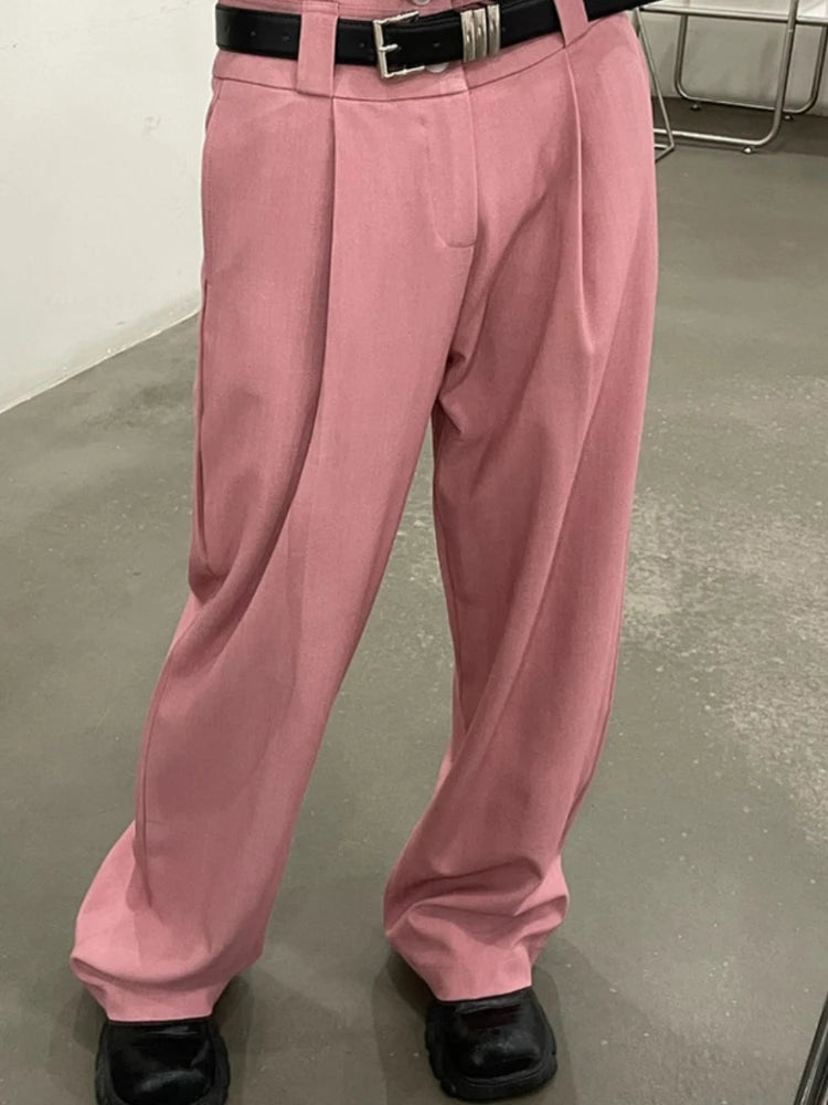 Y2k Korean Style Pink Wide Leg Harajuku Cyber Punk Belt Oversize Hippie Pant