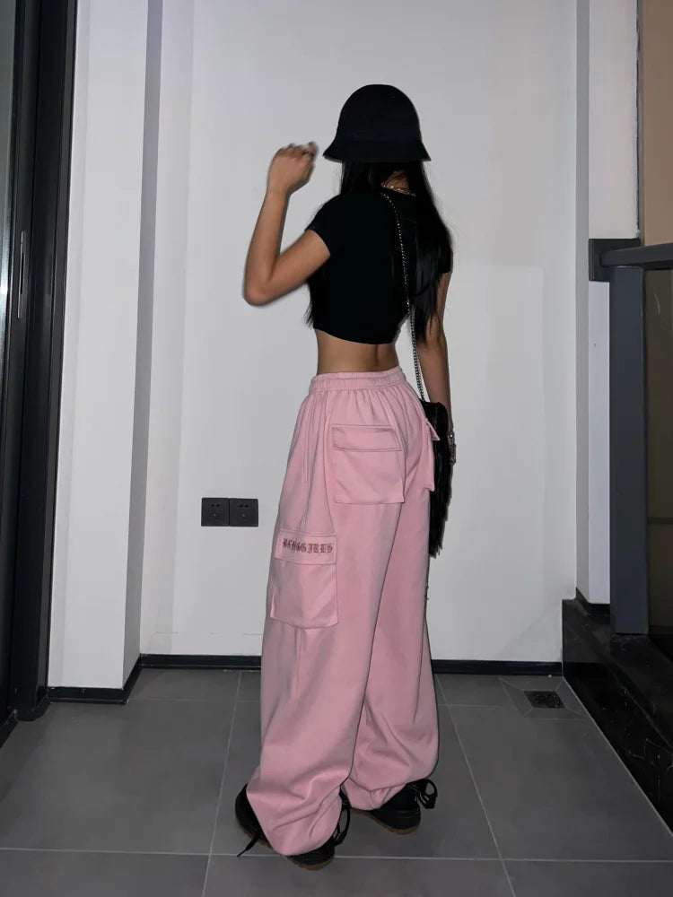 Pink Parachute Cargo Y2k Hip Hop Oversize Jogging Sweatpants