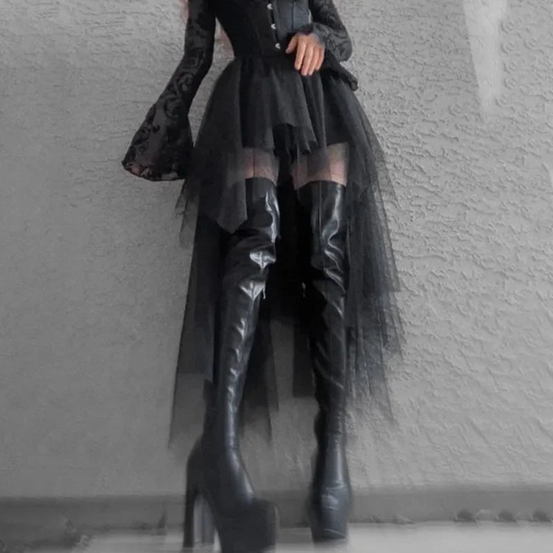 Net Yarn High-waisted Irregular for Gothic Style Summer Skirt