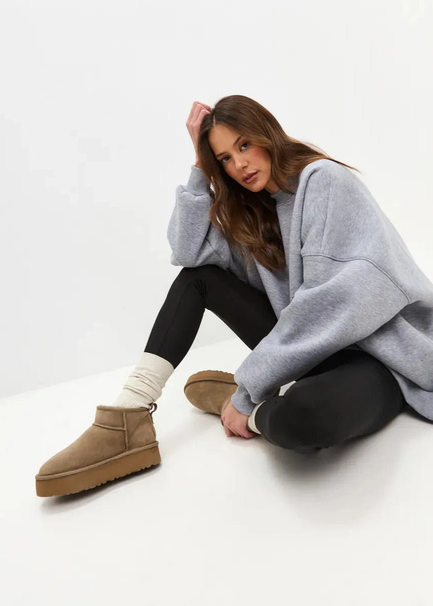 White Oversized Crewneck Sweatshirt – ’s Longline Fleece Pullover