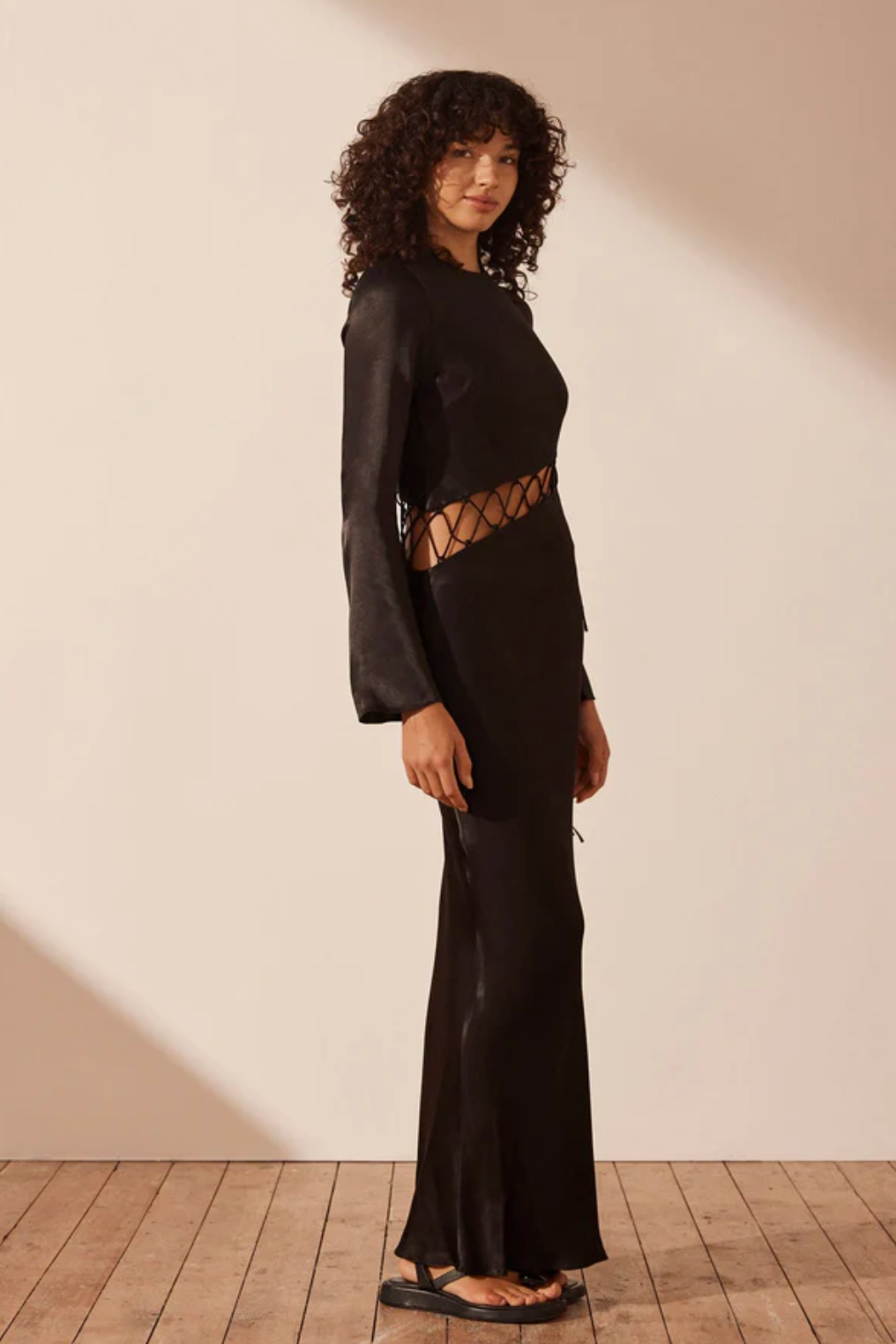 Long Sleeve Crew Collar Cut-out Maxi Dress