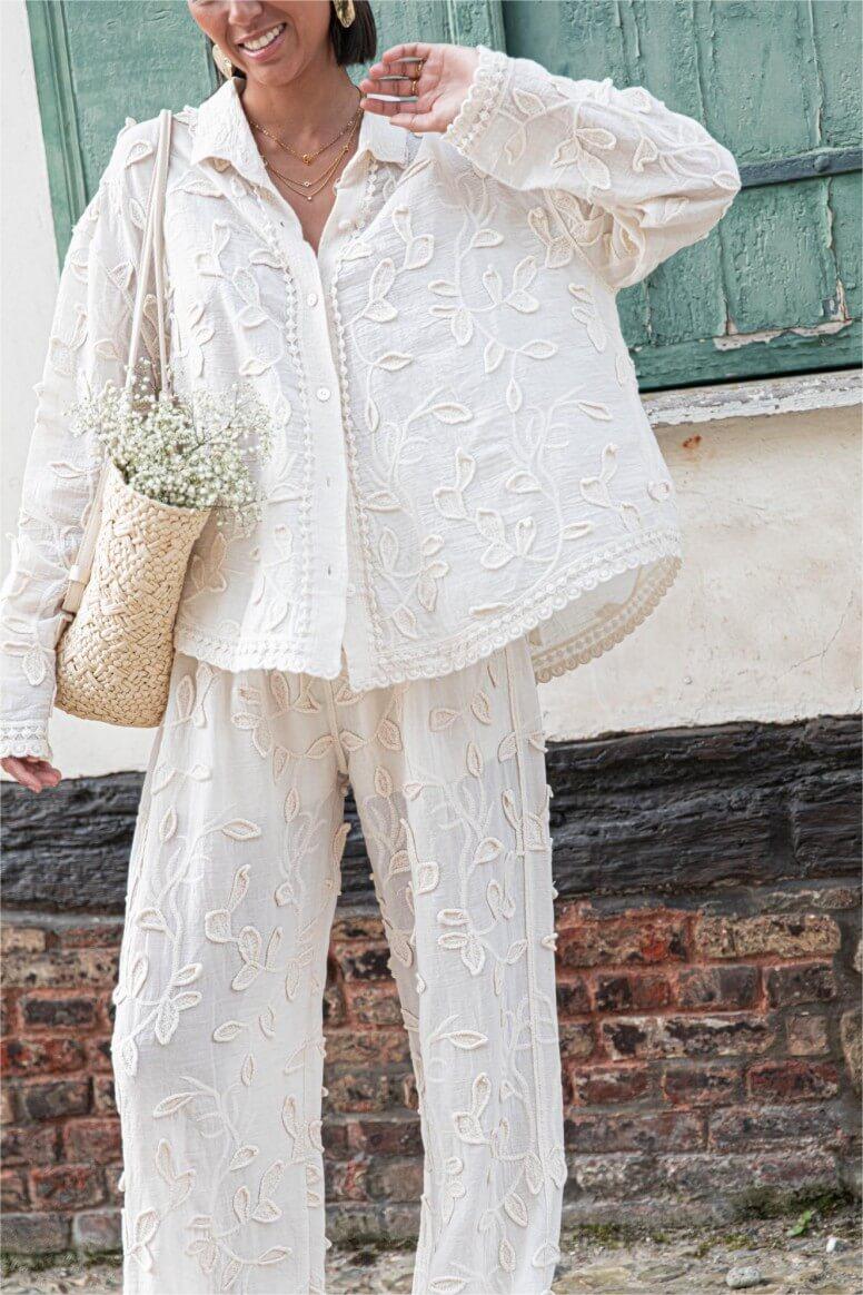 Embroidered Long Sleeve Shirt & Embroidered Pants Set