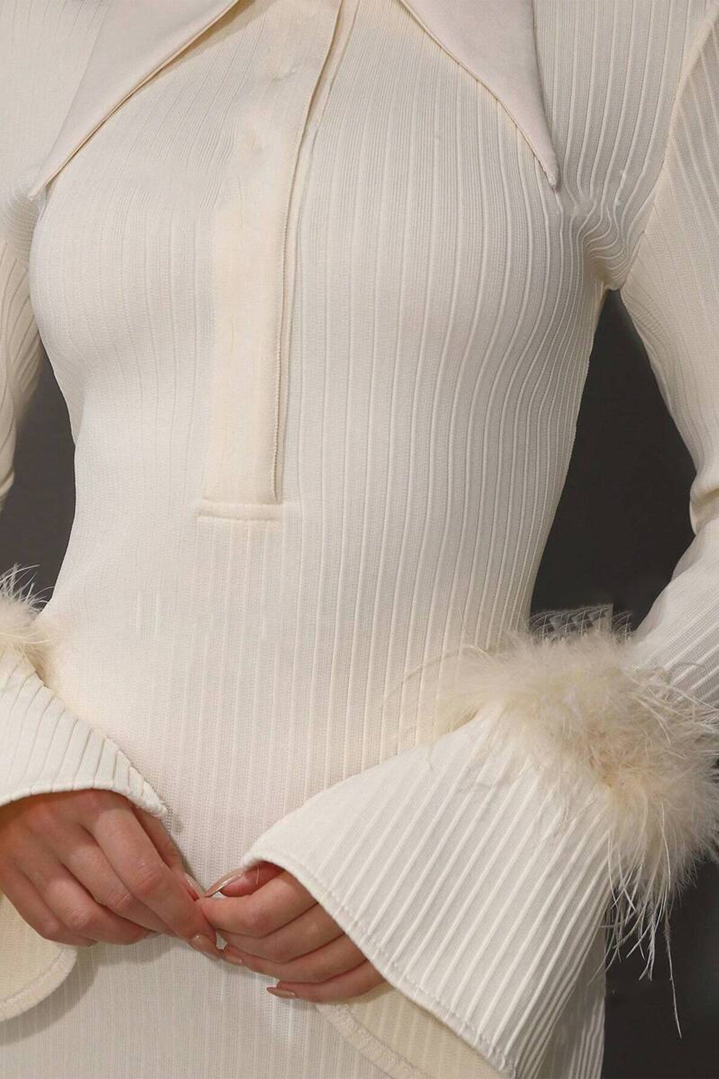 Jersey Feather Long Sleeve Midi Dress