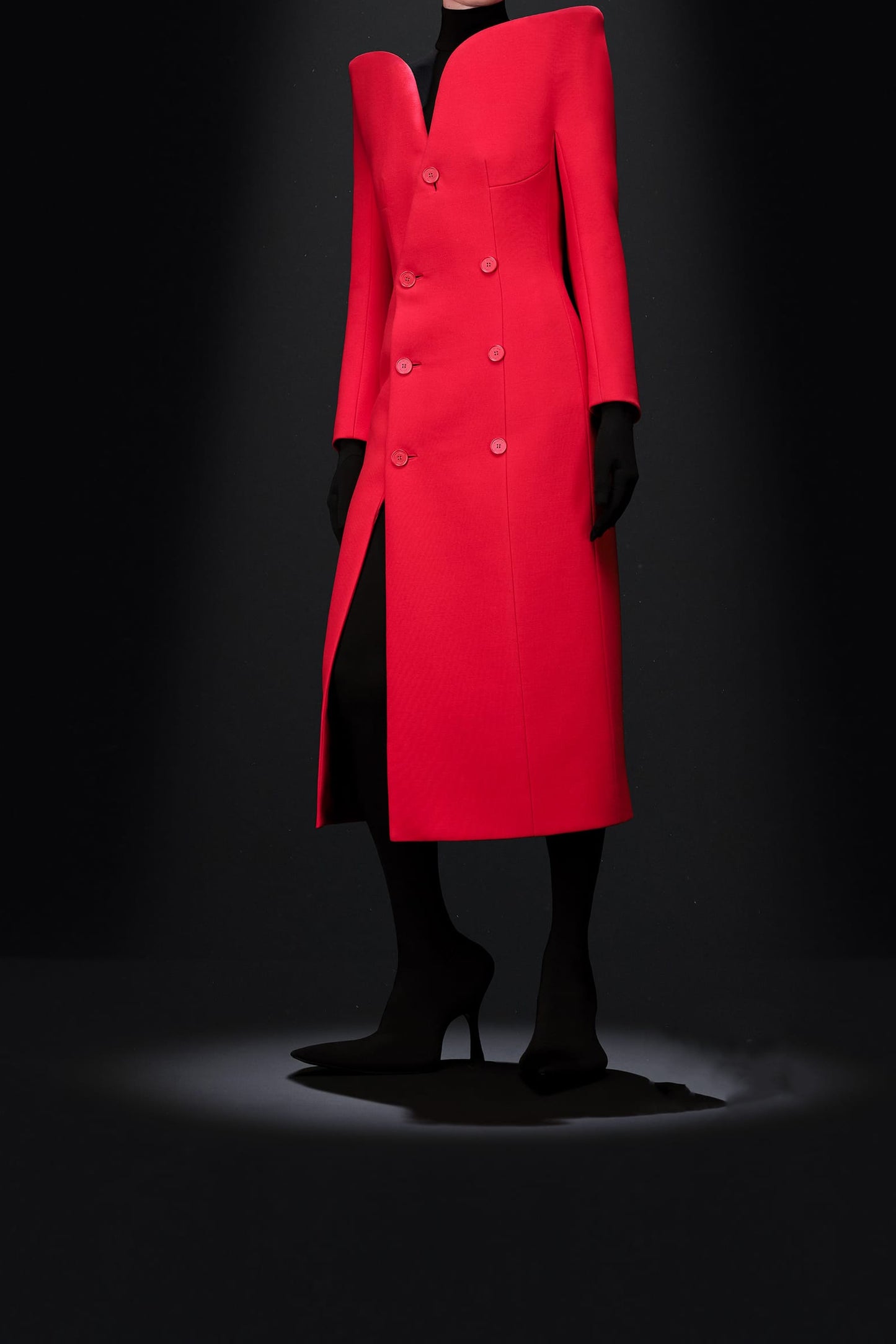 Stand Collar Long Sleeve Midi Coat