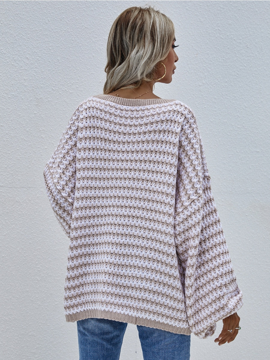 | Puff Sleeve V-neck Sweater - Beige