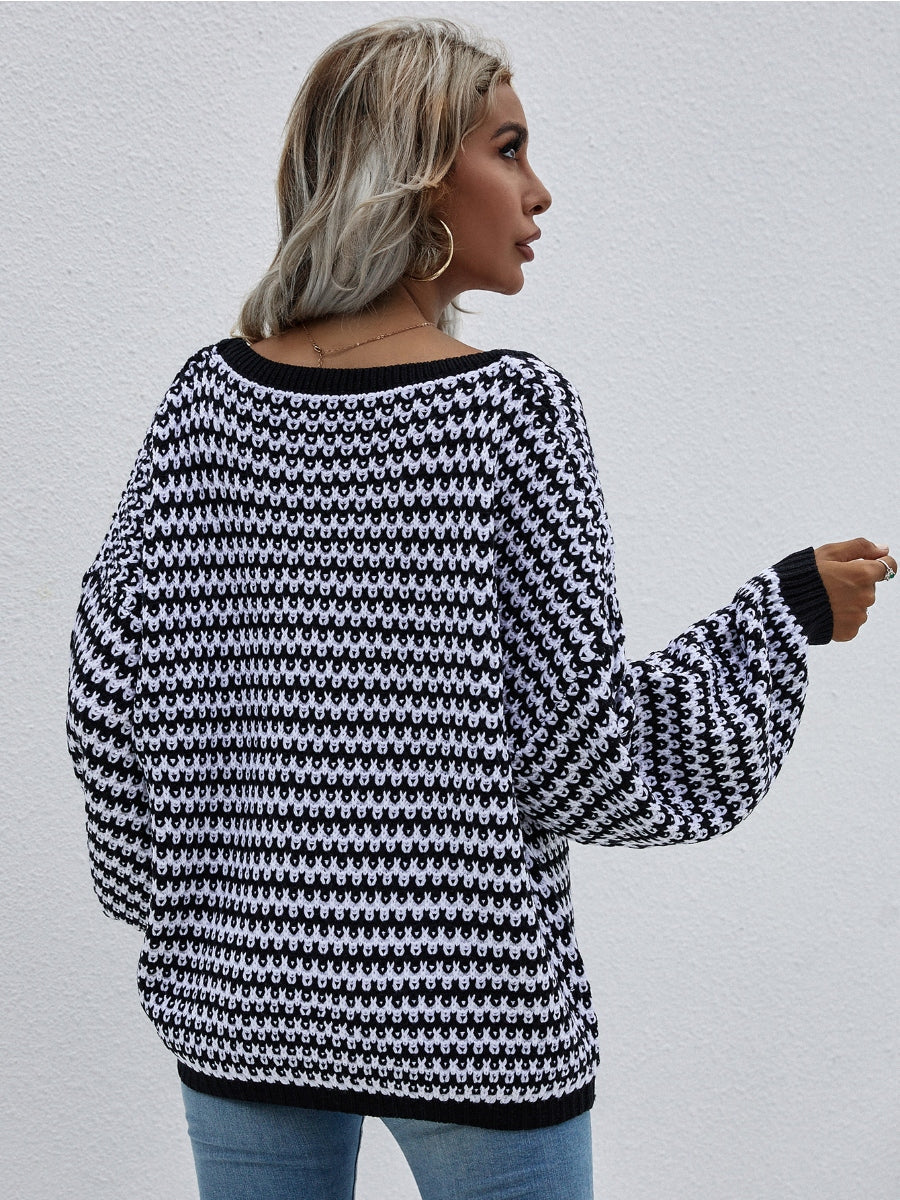 | Puff Sleeve V-neck Sweater - Black