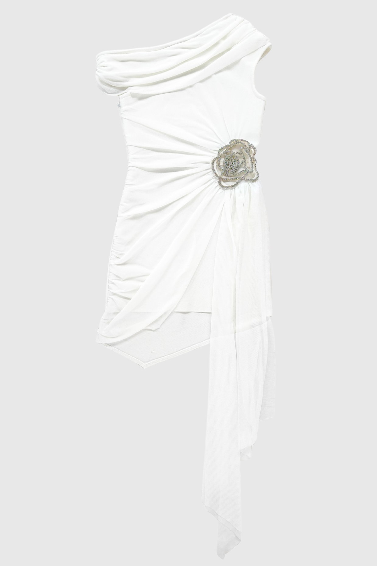 Janett One Shoulder Embellished Mini Dress - White