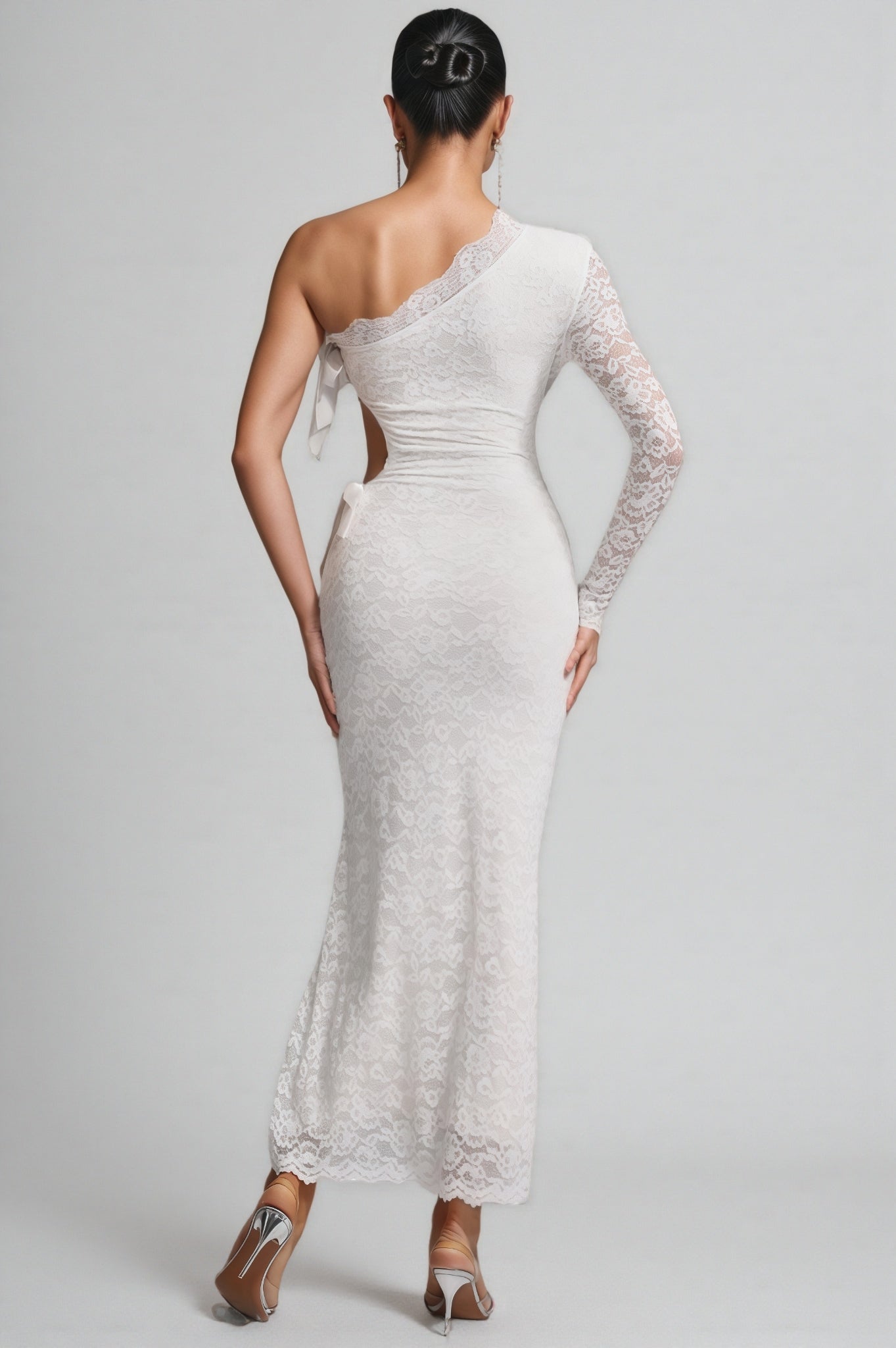 Sylase One Shoulder White Lace Maxi Dress