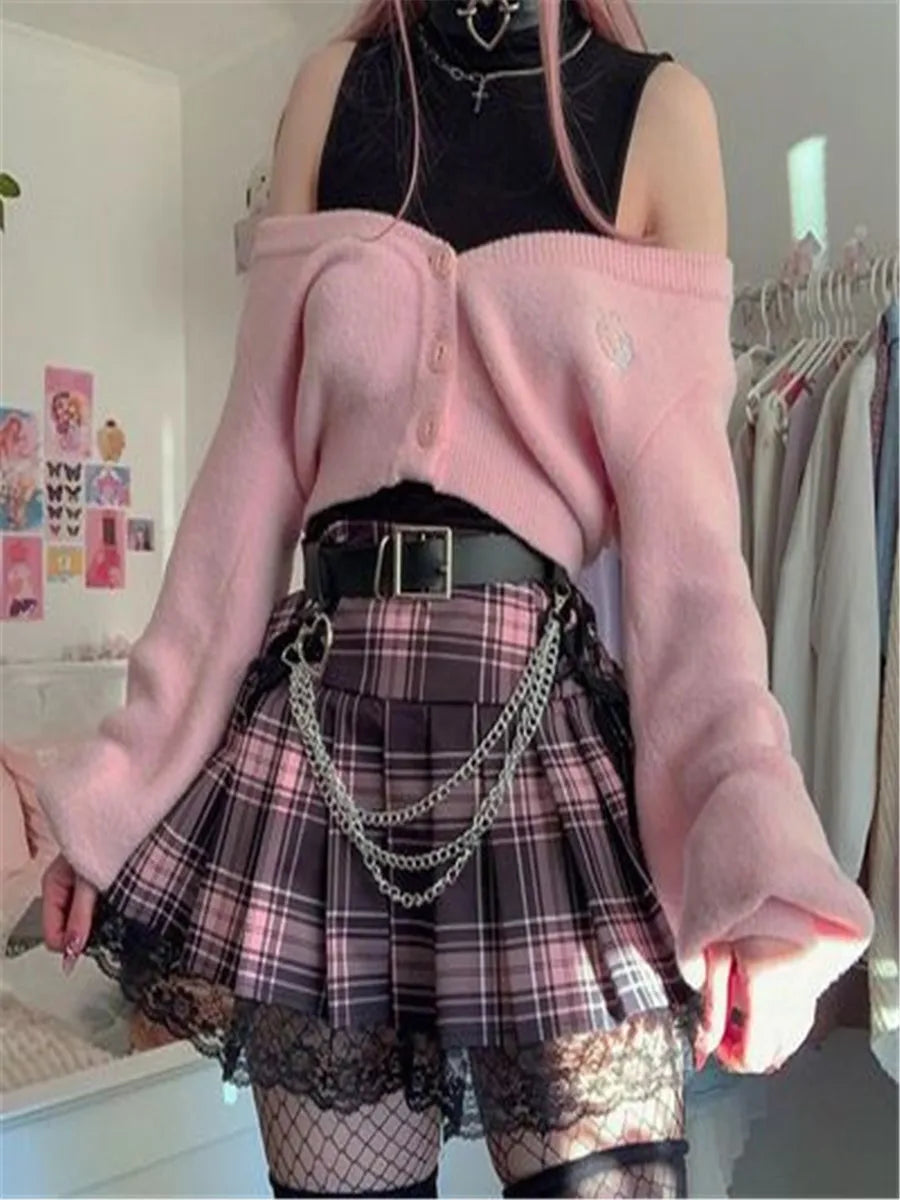 Mall Gothic Grunge Summer Mini Y2k Lace Harajuku High Waist Bandage Skirt