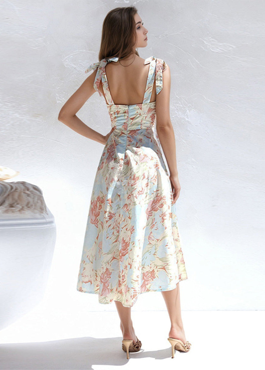 Aquarelle Dress – Soft Blue Tie-shoulder Midi
