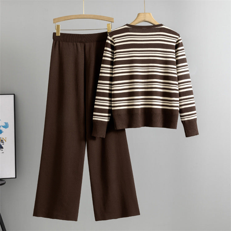 Coffee - Wide-leg Knitted Two Piece Set