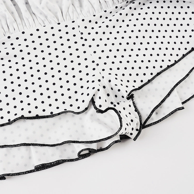 Polka Dot Patchwork Color Block Tiered Slim Mini Skirt