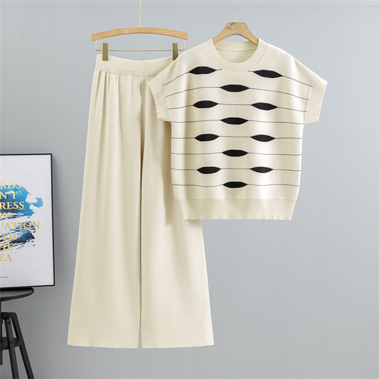 Apricot – Striped Short-sleeve Two Piece Set