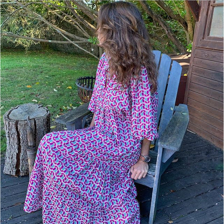 Fashionable Street Picnic Bubble Sleeve Layered Party Midi Dress