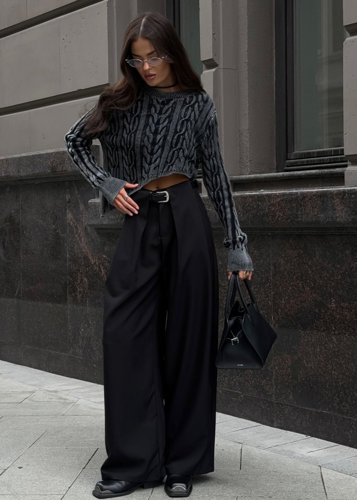 Harper Cropped Cable-knit Sweater