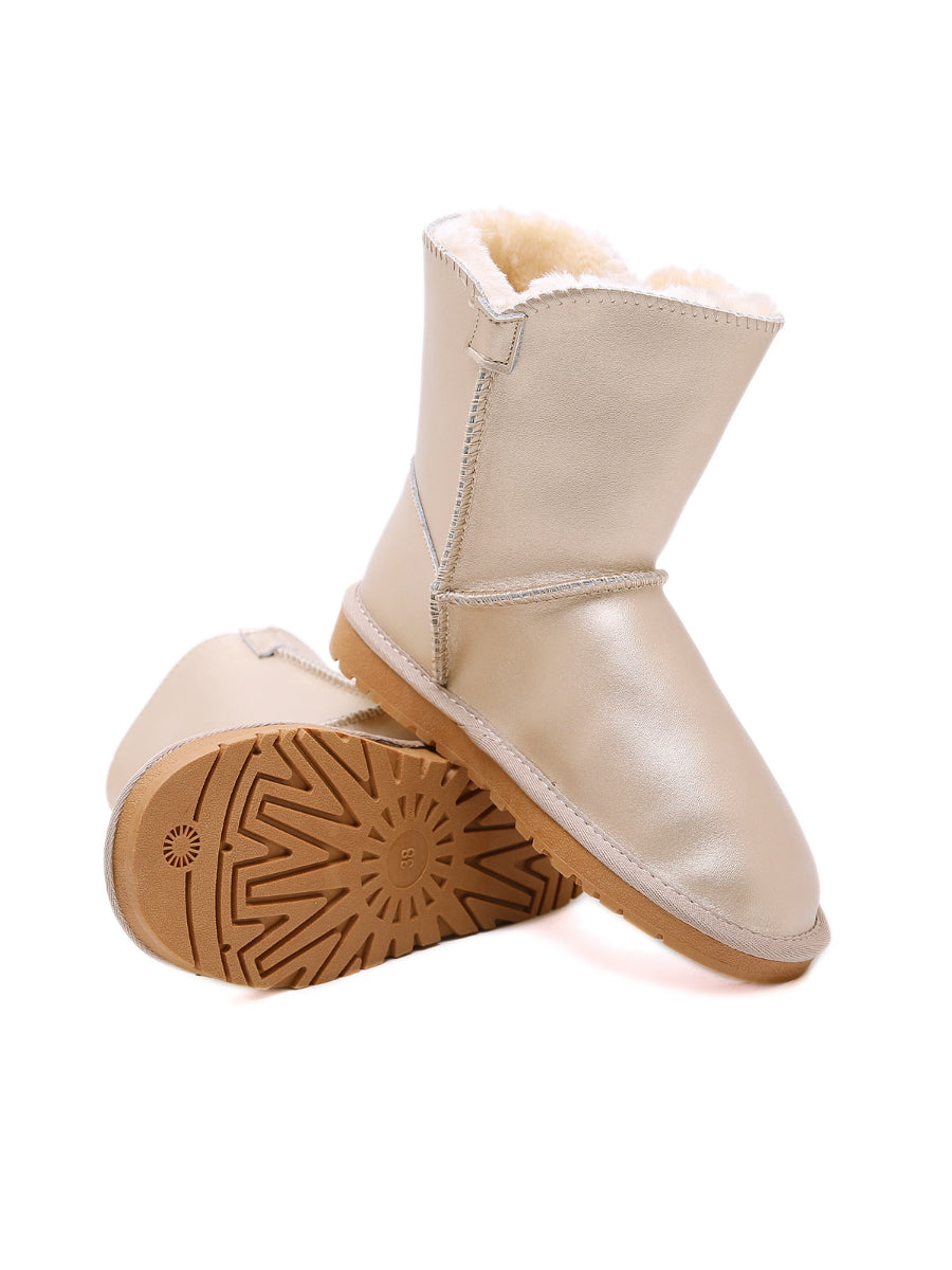 Faux Fur-lined Side Button Shearling Boot