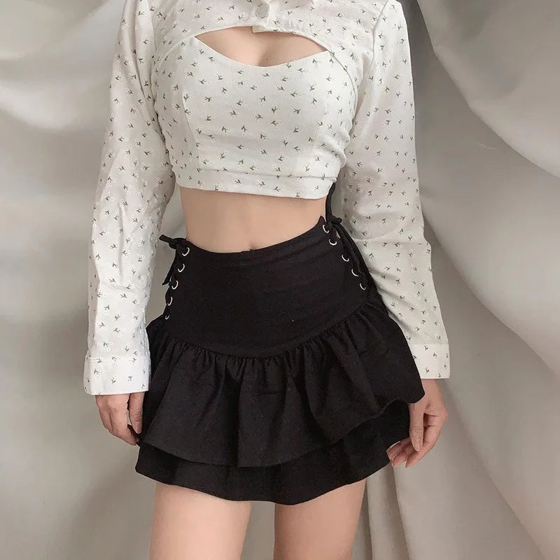 Dressbetty - Pleated Ruffle Tiered Gothic Mini Skirt