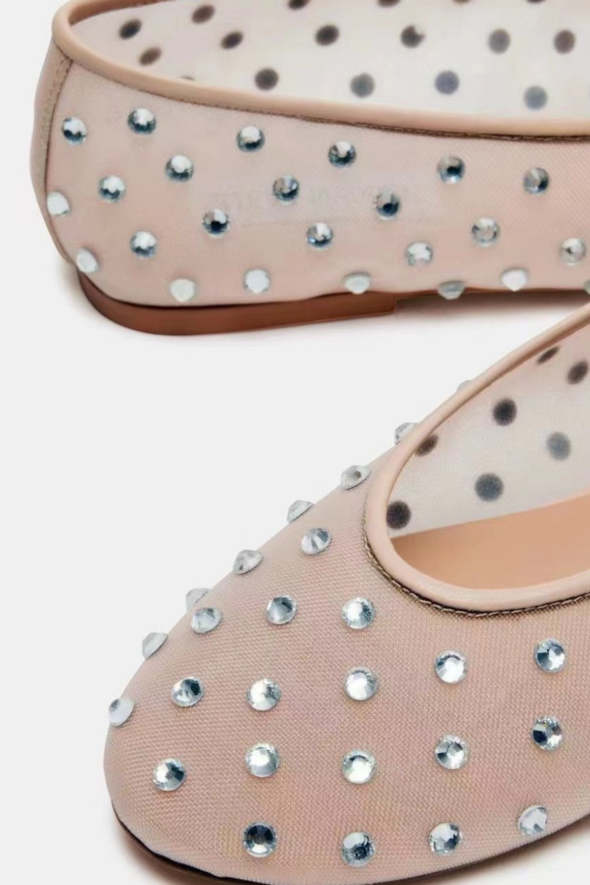 Rosa Rhinestone Embellished Mesh Flats in Apricot