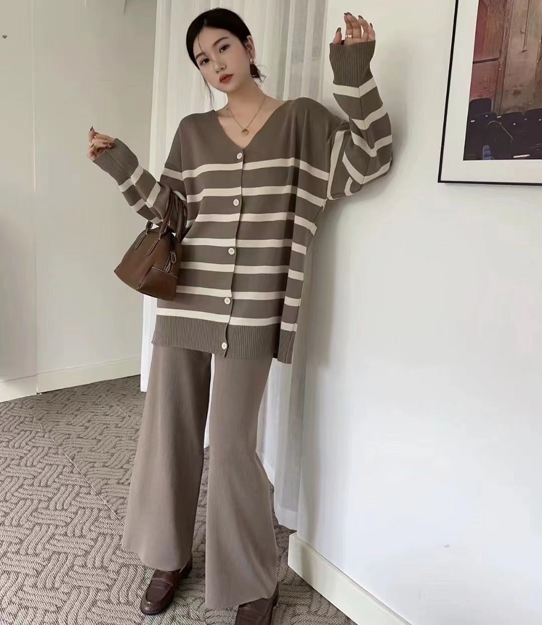 Camel - Wide-leg Two Piece Set