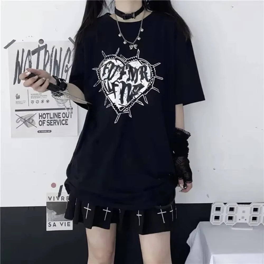 Gothic Print Black T-shirt