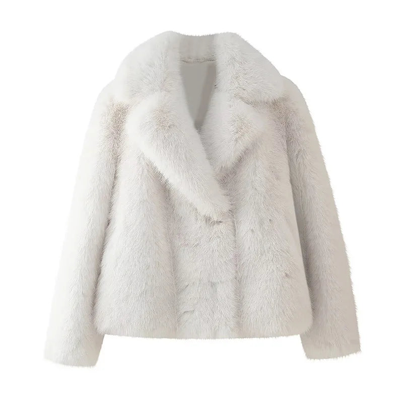 Furffy Thicken Jackets Faux Fur Loose Lapel Long Sleeves Warm Coats Female Winter Soft Outwears Lady