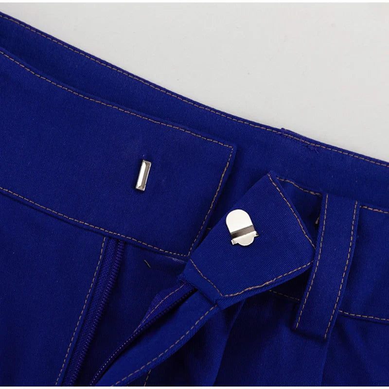 Wide Leg Pleated Pants for Loose High Waist Straight Striped Blue Street Pants Female Spring Street Trousers