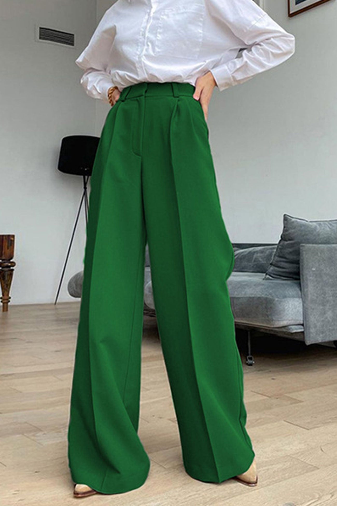 Color High Waist Loose Suit Pants