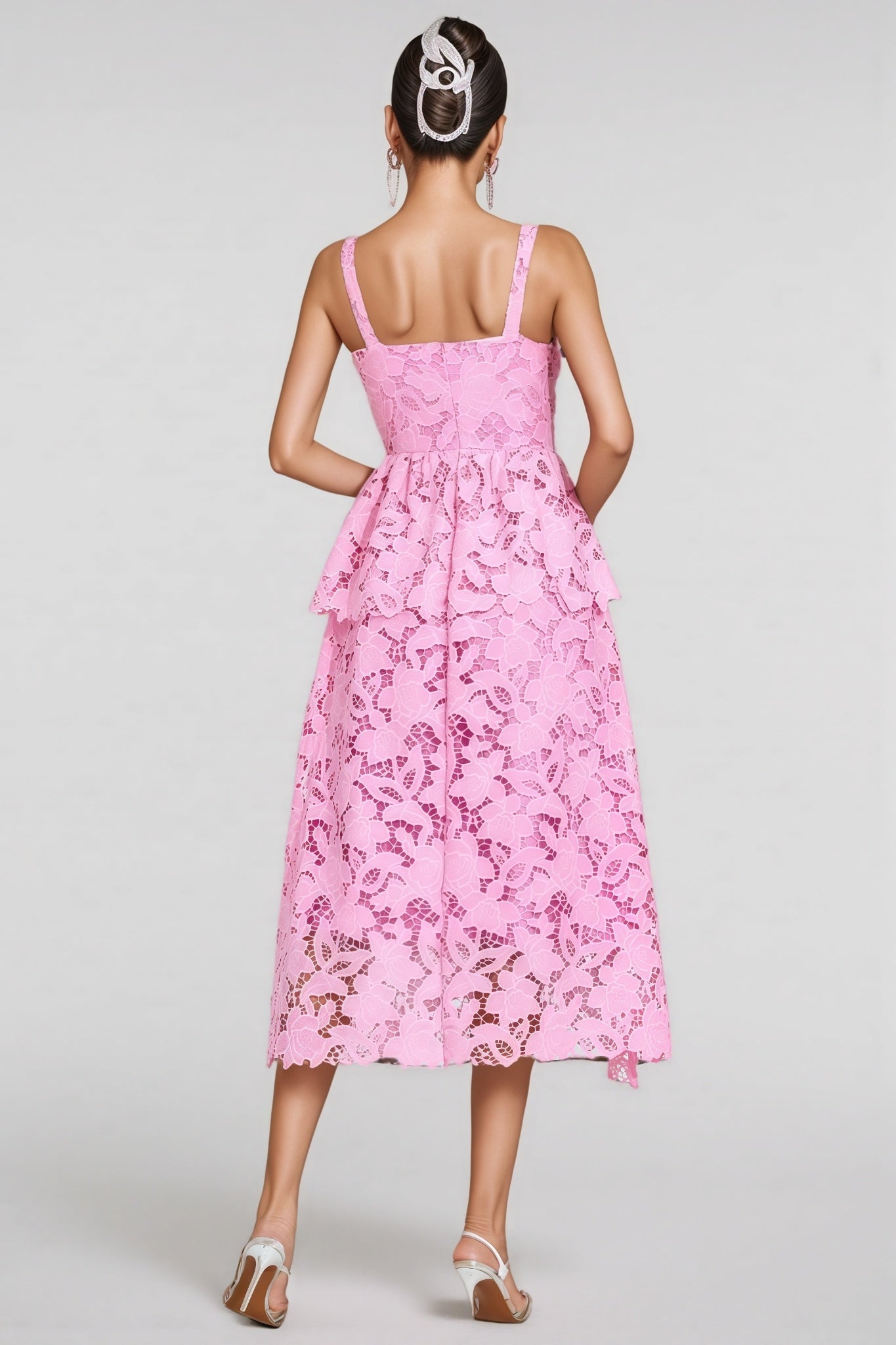 Waters Pink Lace Midi Dress