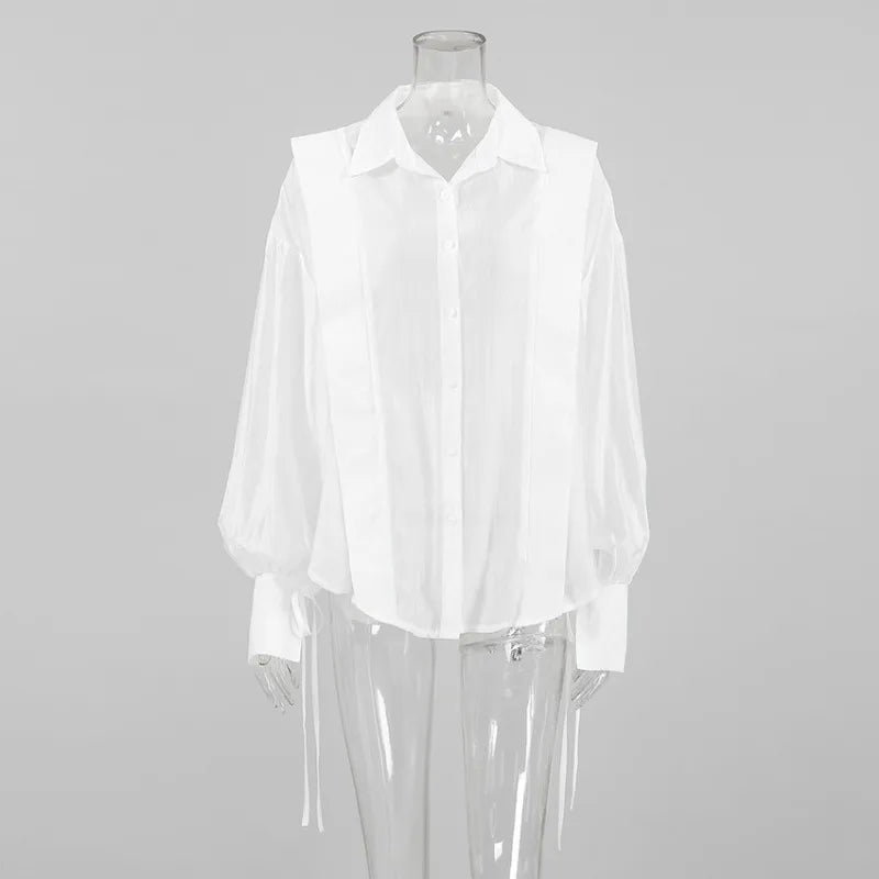Lace-up See-through Blouse