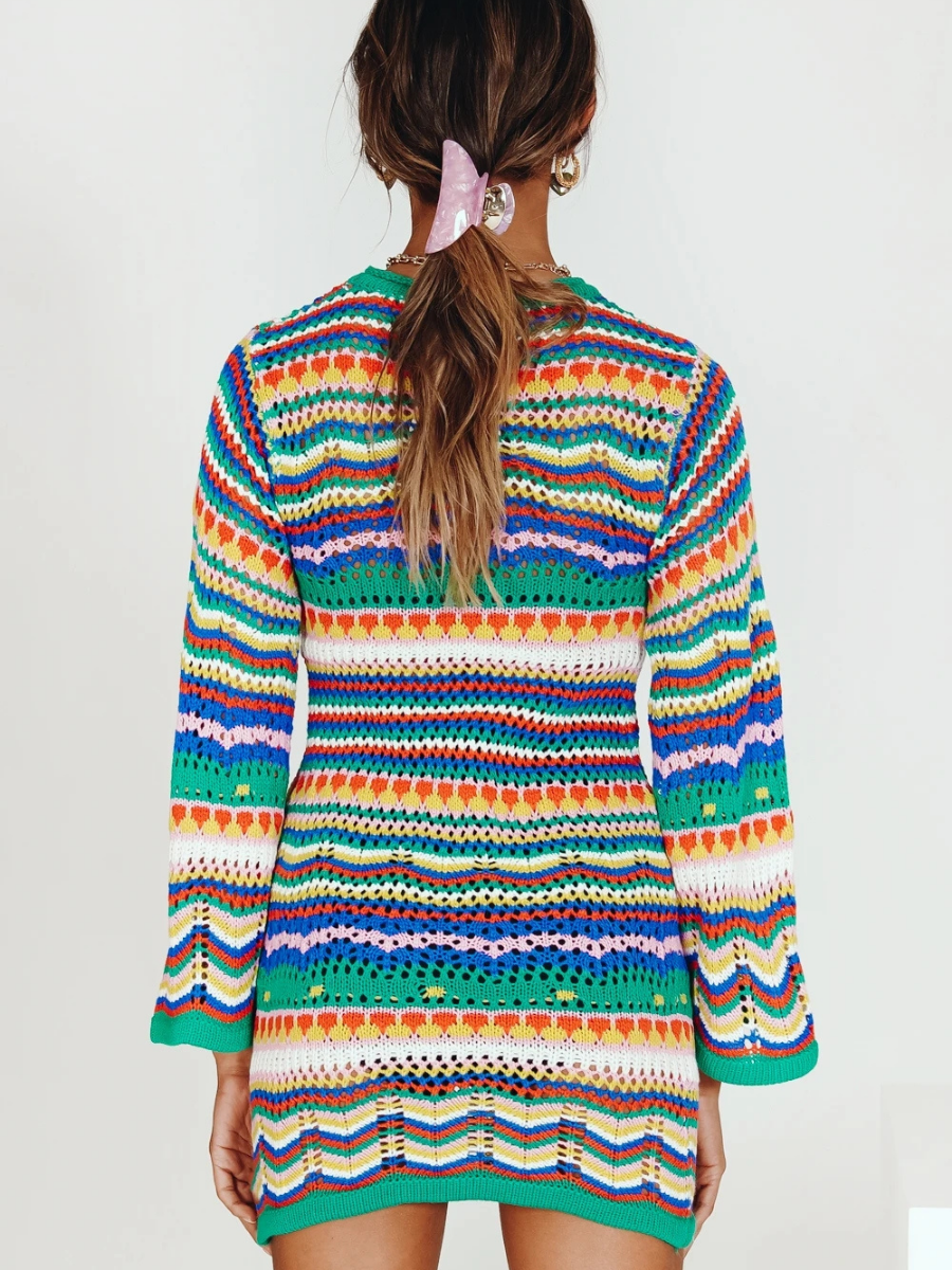 | Zig Zag Crochet Knit Dress - Green