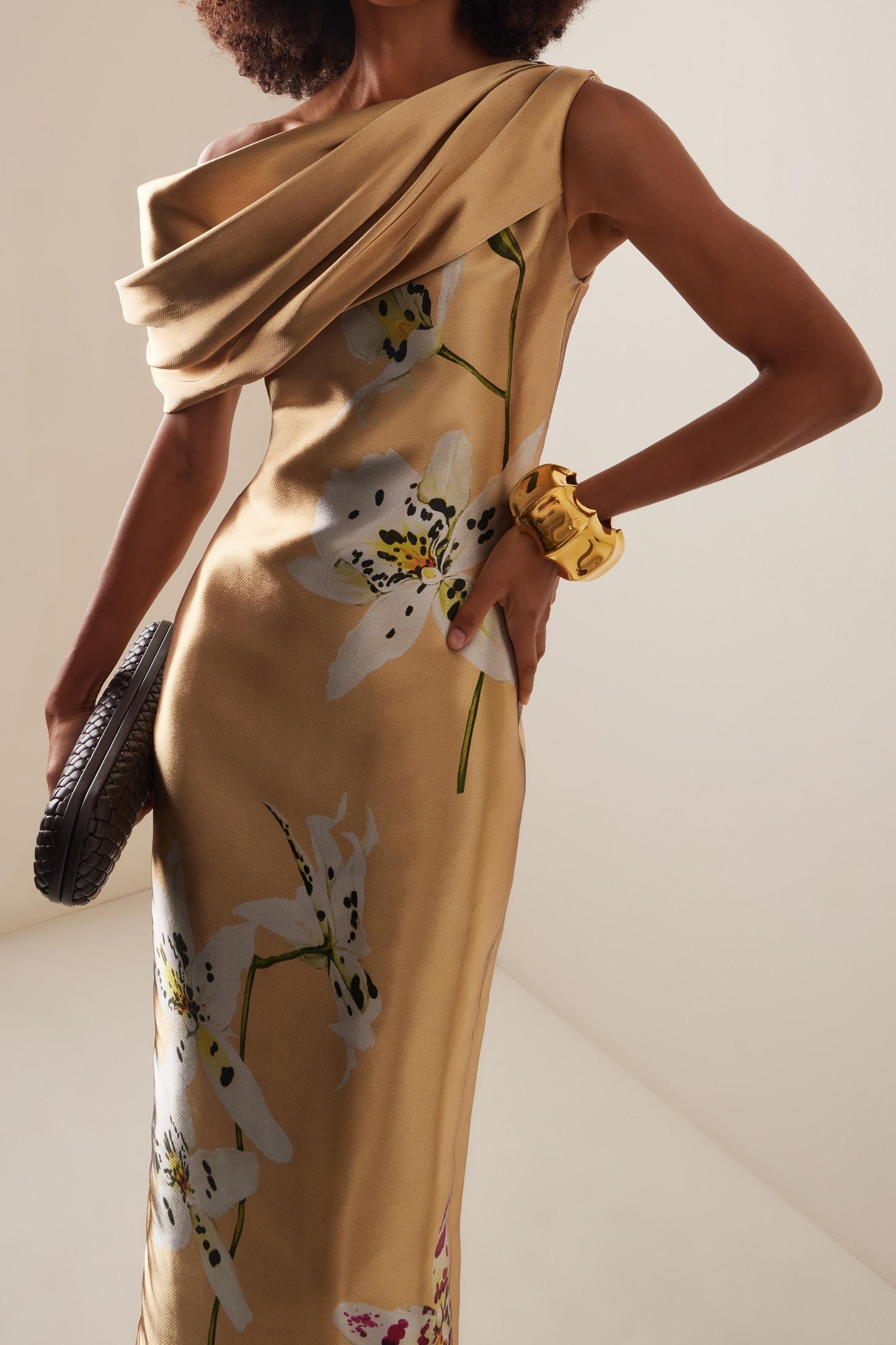 Satin Asymmetrical Neck Maxi Dress