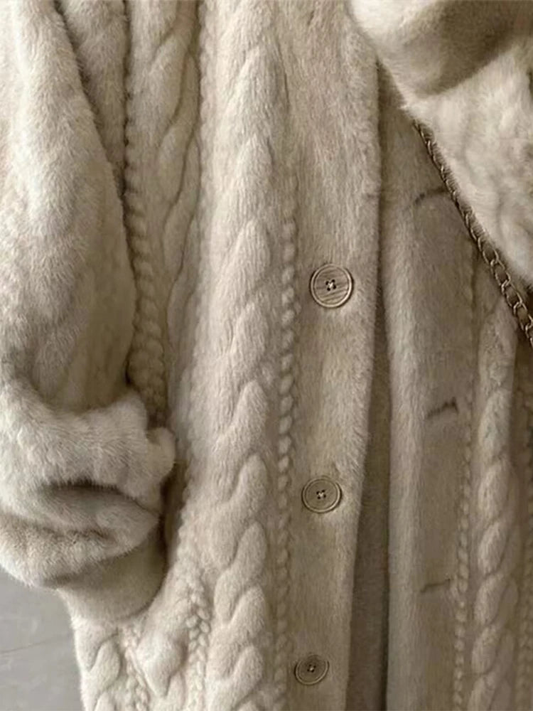Fur Thickened Long Autumn Winter V-neck Thin Loose Coat