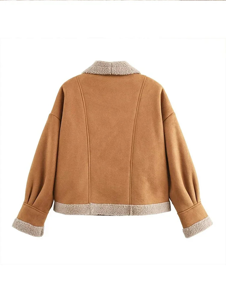 New Lamb Wool Thick Autumn Winter Lapel Buttons Warm Coat