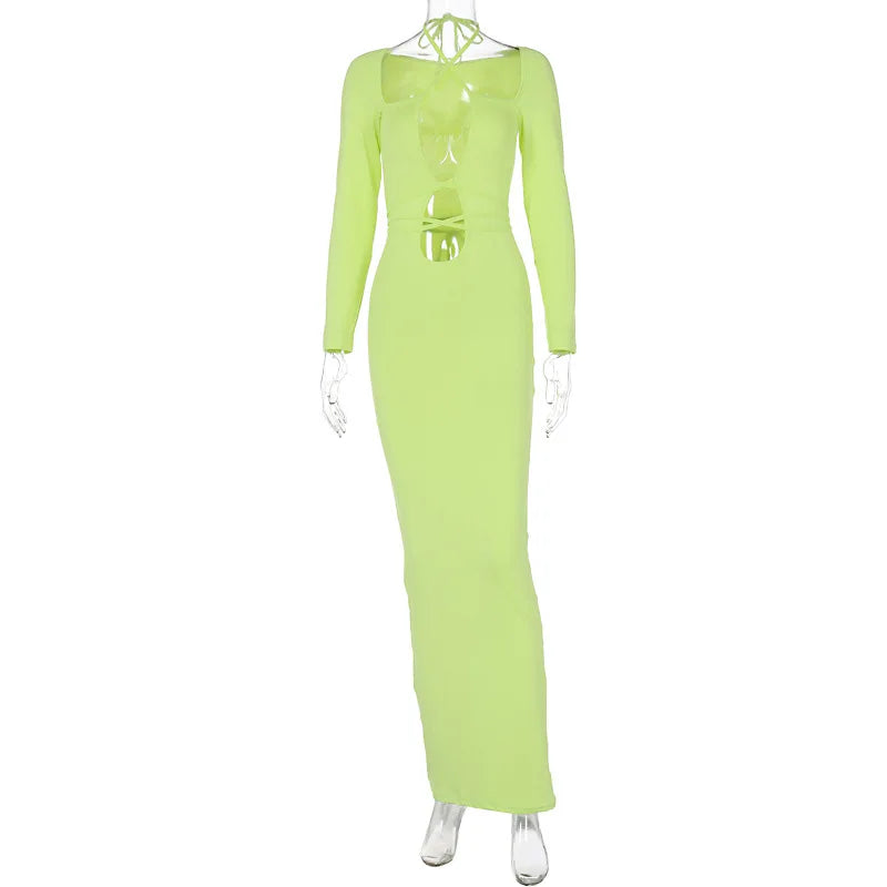 Bodycon Autumn/winter New Lace-up Slim Midi Dresses