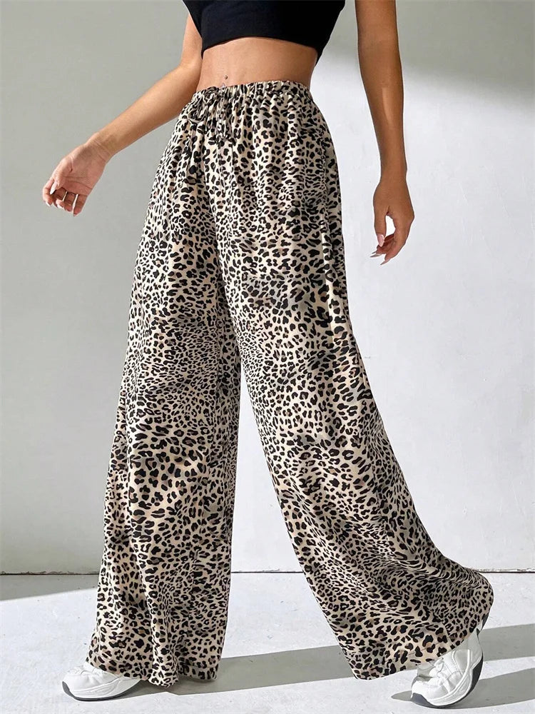 Striped Side Split Tie-up Wide-leg Sweatpant