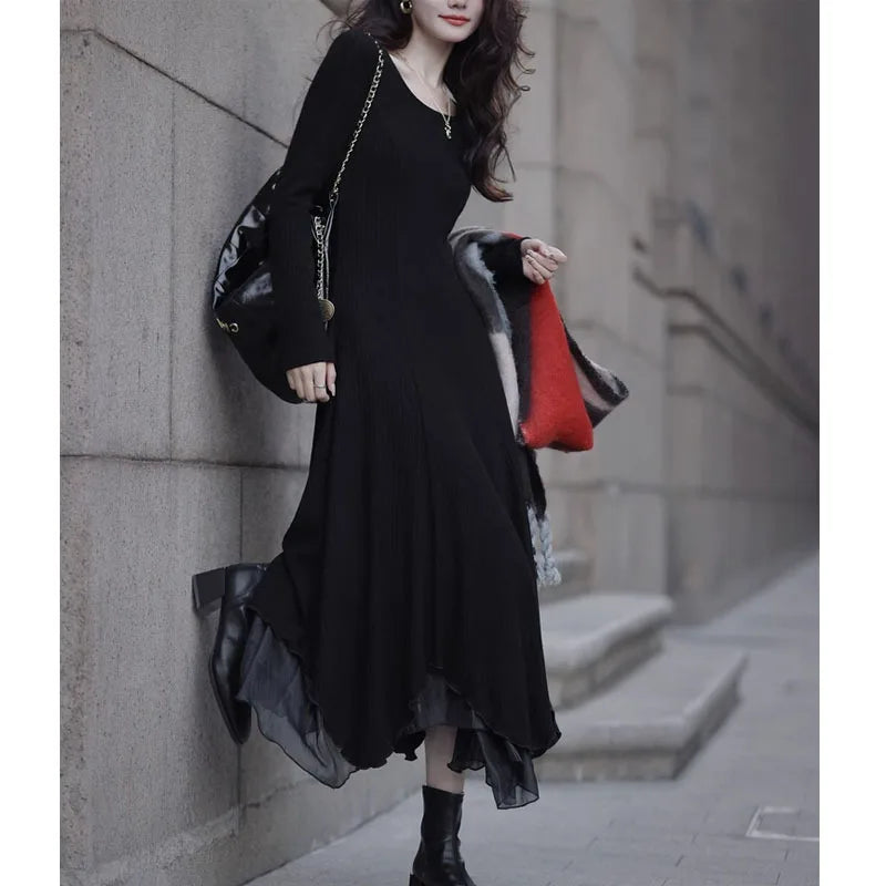 Senior Knitted Slimming Gentle Y2k Midi Dresses