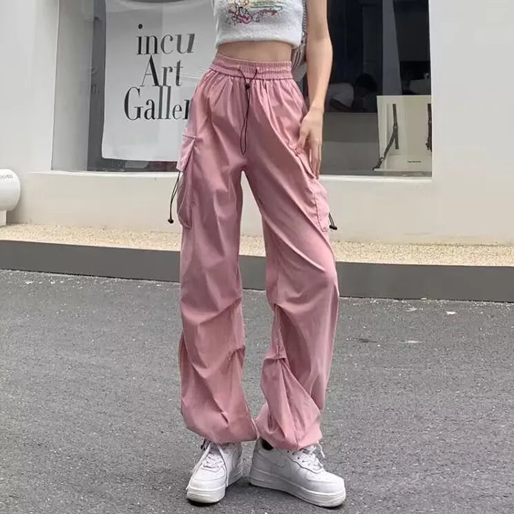 Techwear Parachute Track Pants: Y2k Wide Leg Sweatpants