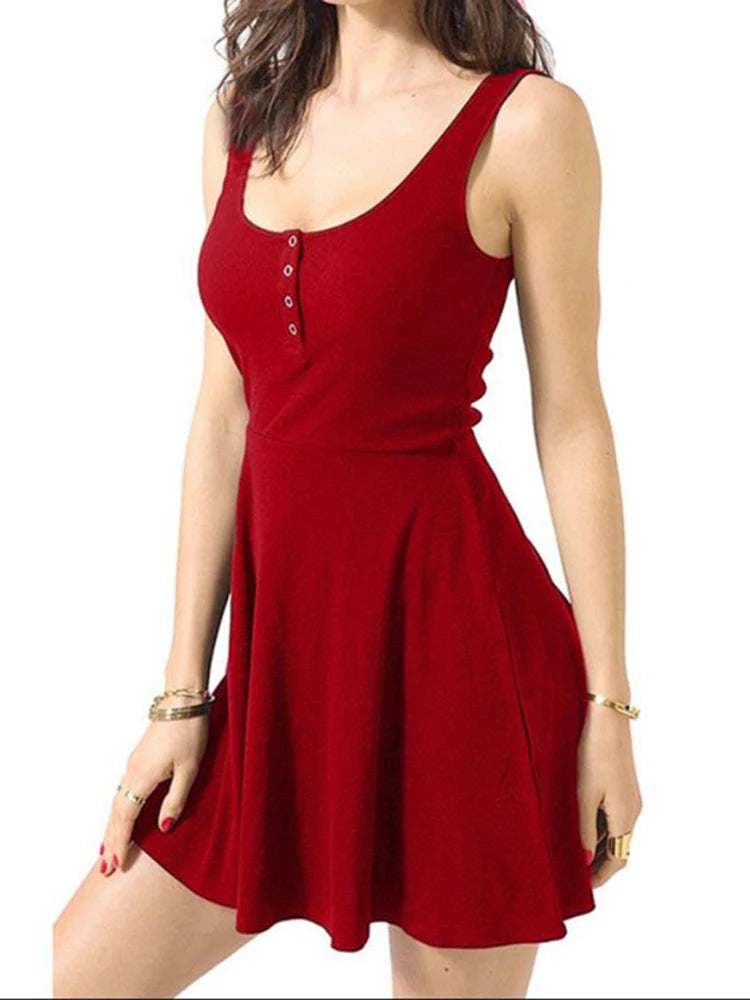 Sleeveless High Slim Flare Midi Dresses